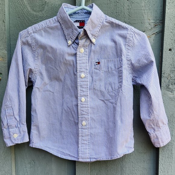 Tommy Hilfiger Striped Blue And White Button Down Shirt Size 4T - Picture 2 of 5